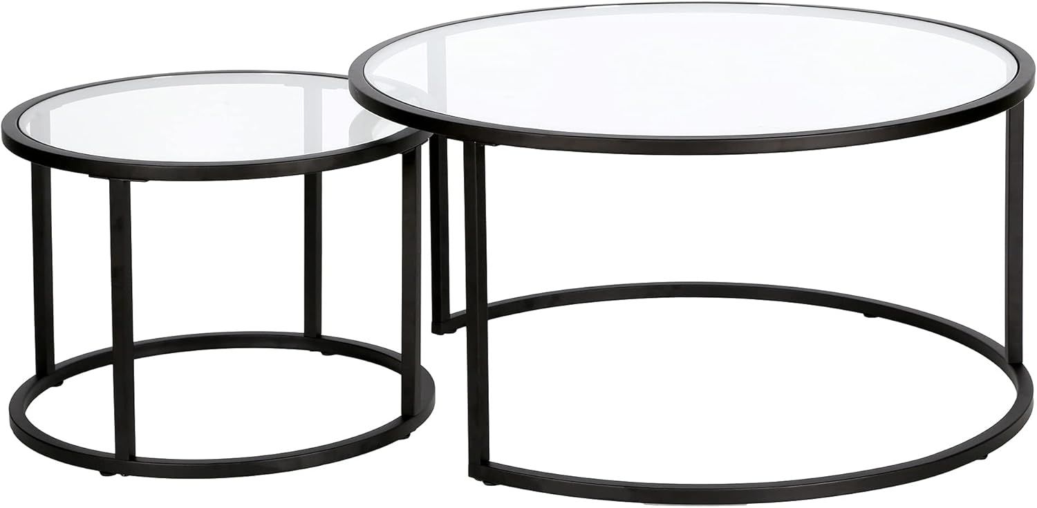 Aurora Blackened Bronze Round Nesting Coffee Table Set with Glass Tops