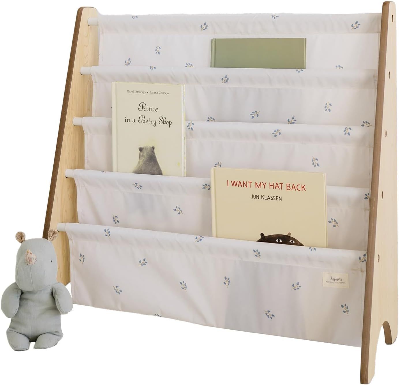 Ivory and Blueberry 4-Tier Kids Sling Bookshelf with Recycled Fabric