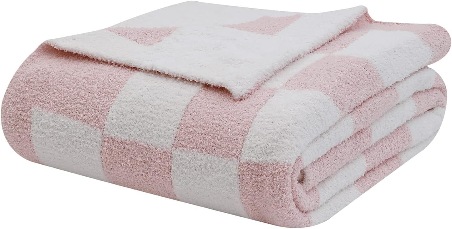 Pink and White Checkerboard Microfiber Throw Blanket