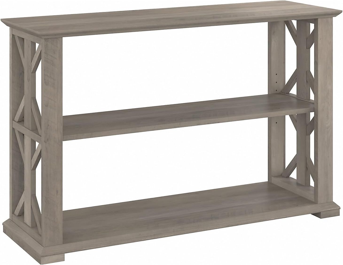 Gray Rectangular Wood Console Table with Storage Shelves