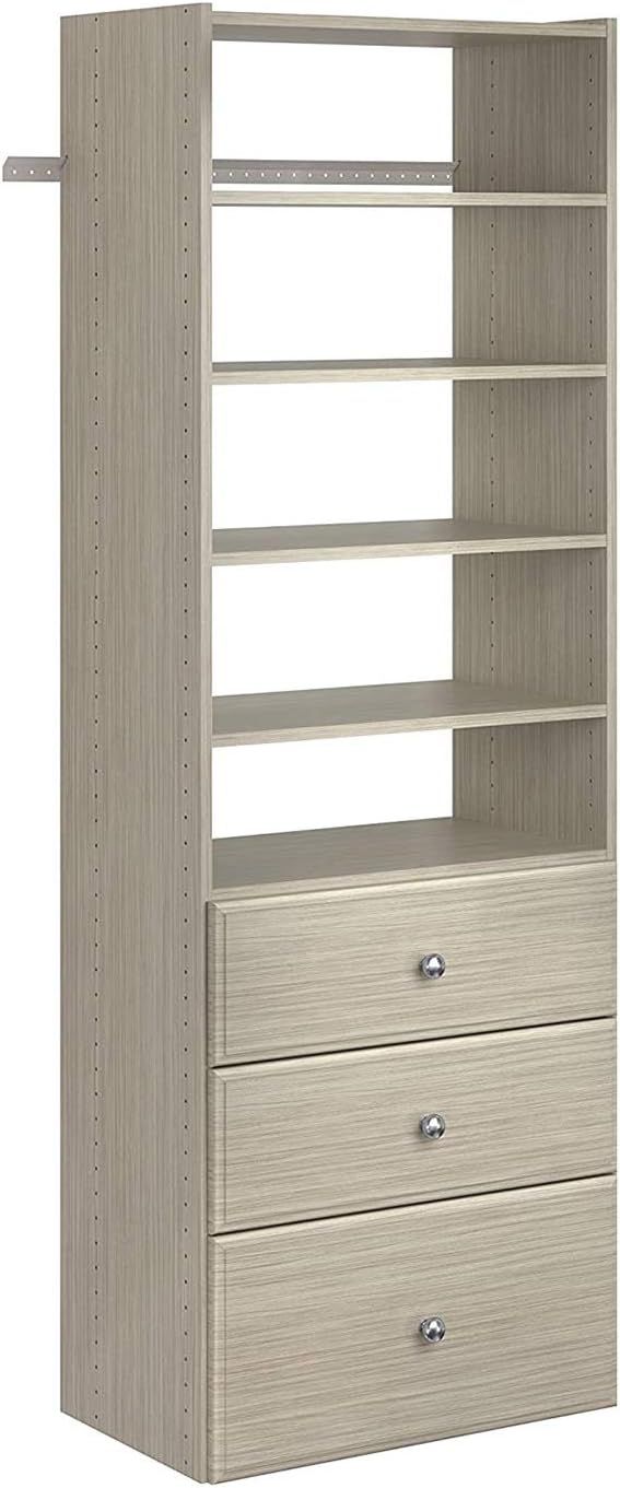 Weathered Gray Wall-Mounted Closet Organizer with Drawers and Shelves