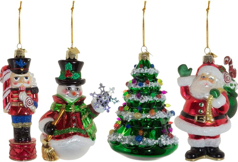 Noble Gems Multicolored Glass Christmas Ornament Set, 4-Piece