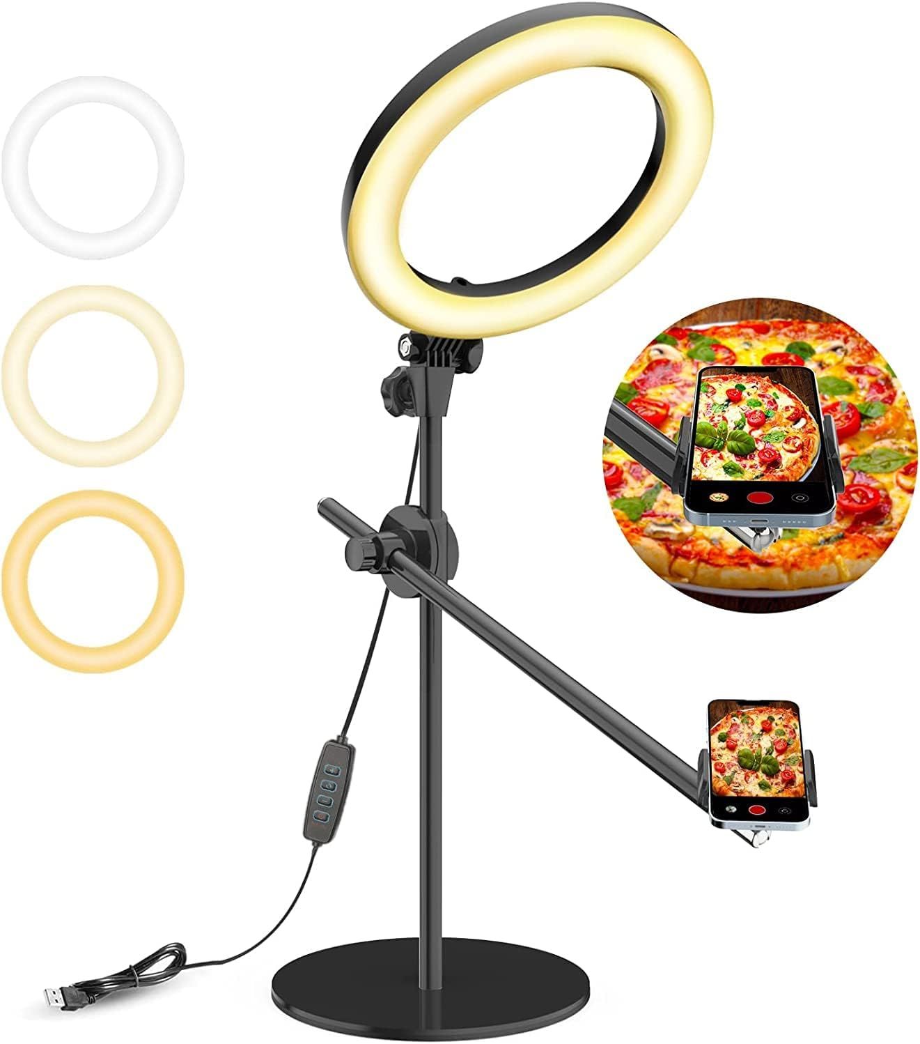 Adjustable Black Metal Desk Ring Light with Phone Mount