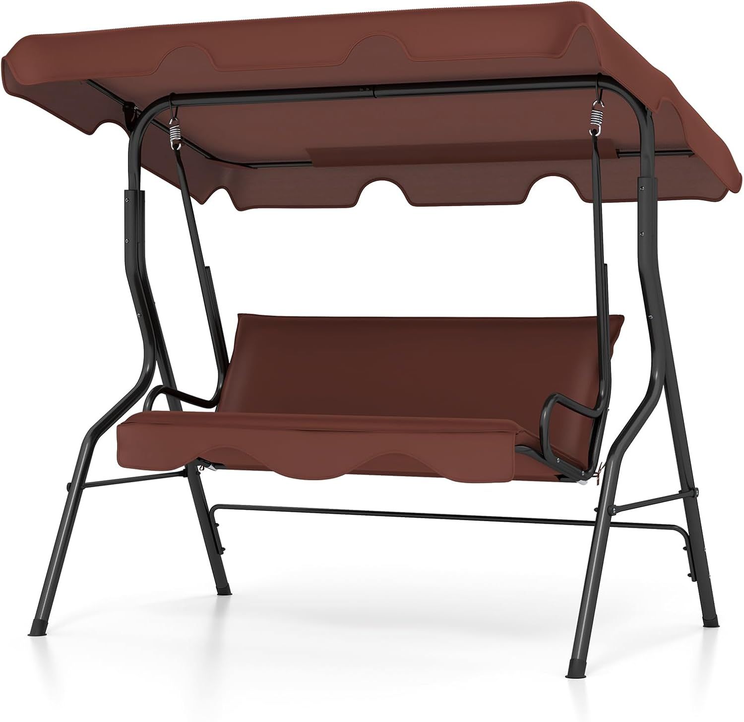 Coffee Steel Frame 3-Person Outdoor Swing with Adjustable Canopy