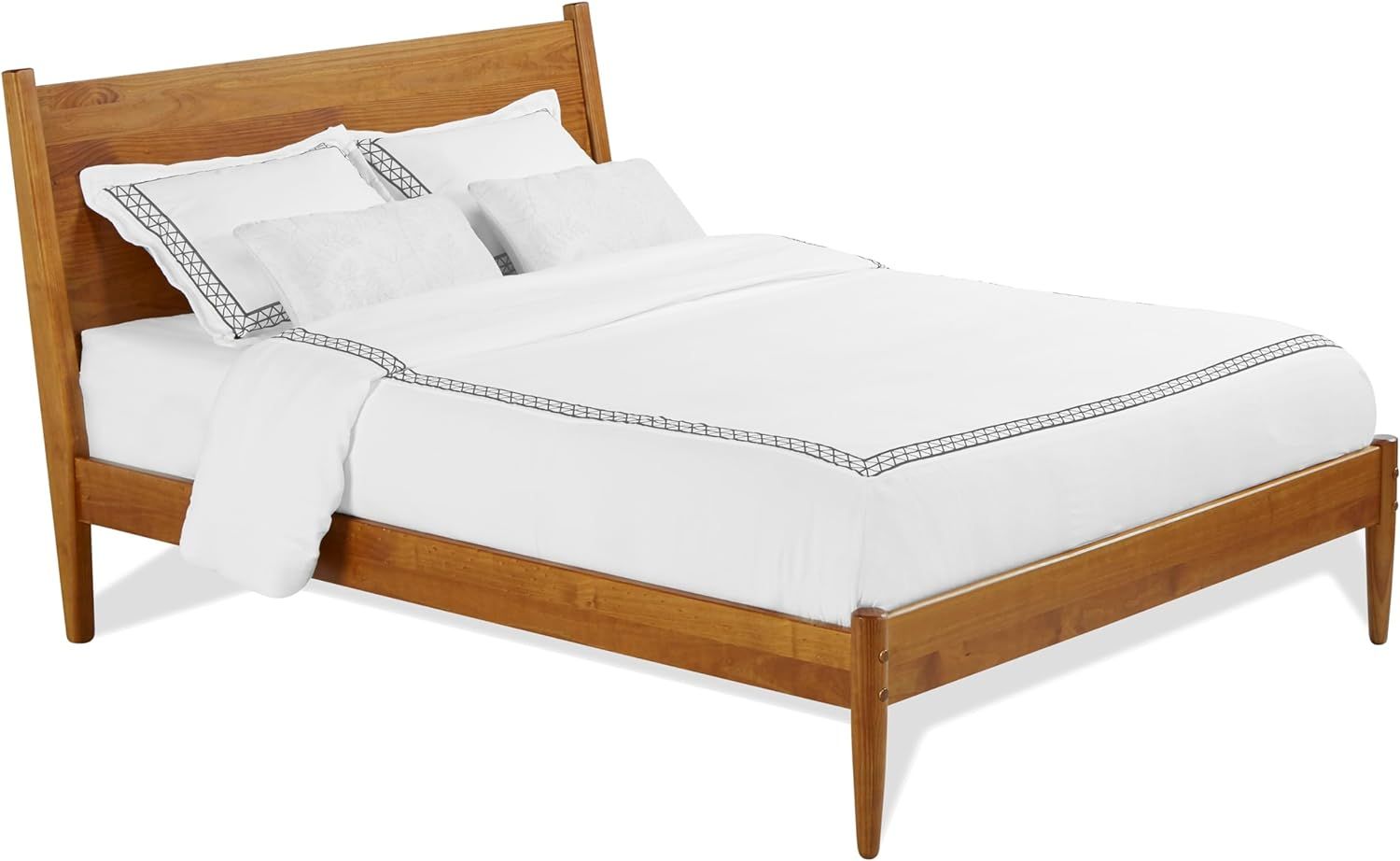 Camaflexi Castanho King Mid-Century Modern Pine Wood Platform Bed