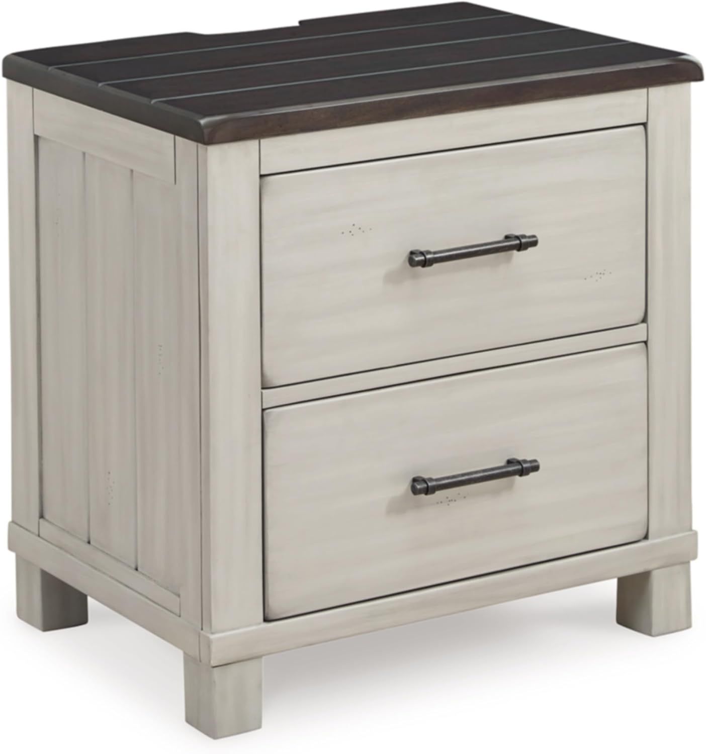 Transitional Two-Tone 2-Drawer Nightstand with Dark Brown Top