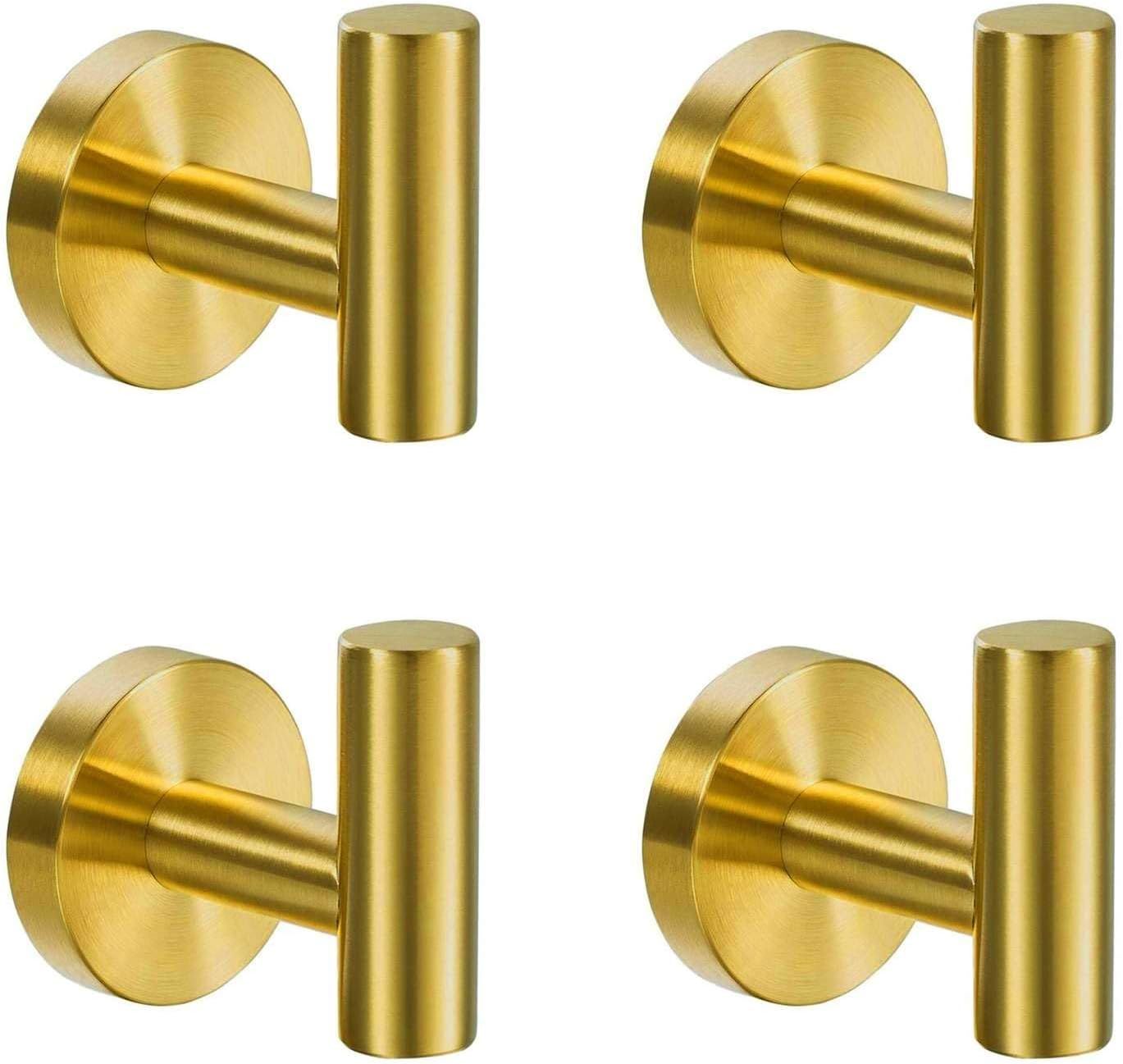 Brushed Gold Stainless Steel Wall Mounted Towel Hooks, 4-Pack