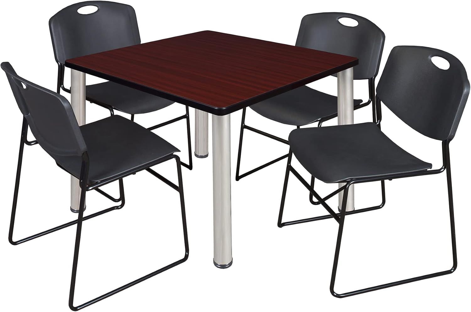 Kee 36" Mahogany Square Table with Black Metal Frame and 4 Chairs