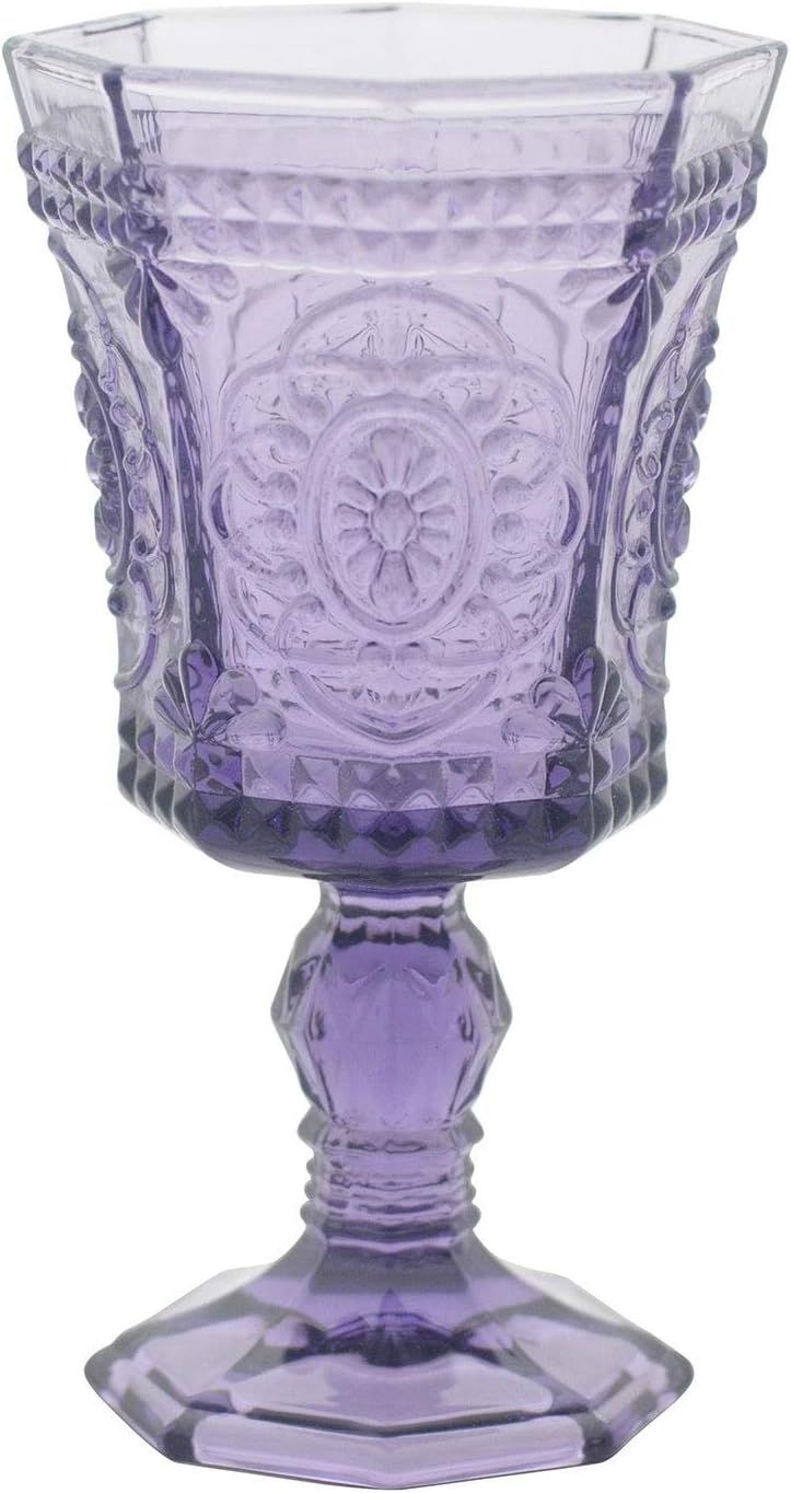 Vatican Amethyst Embossed Glass Red Wine Goblets, Set of 6