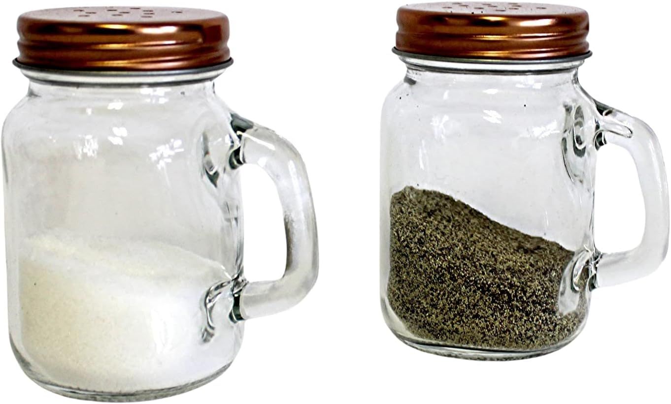 Vintage Mason Jar Glass Salt and Pepper Shaker Set with Stainless Steel Lids