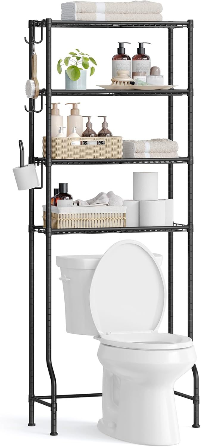 Black Adjustable Over-the-Toilet Metal Storage Rack