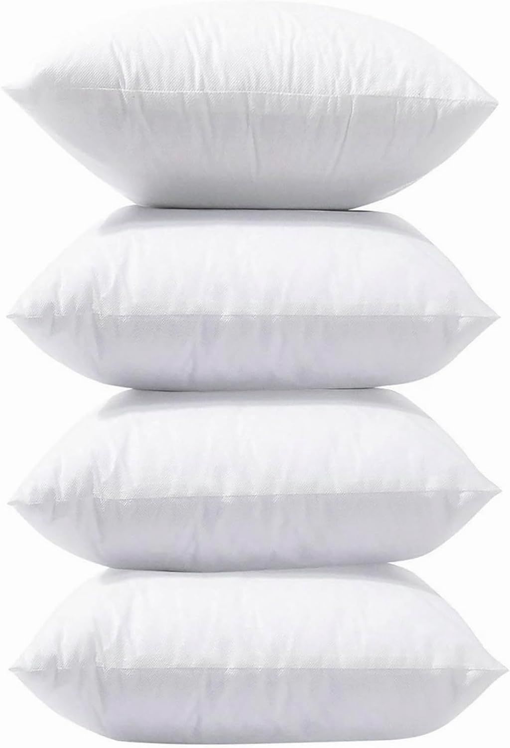 White Hypoallergenic Down Alternative Square Throw Pillow Inserts, 18" x 18", Set of 4