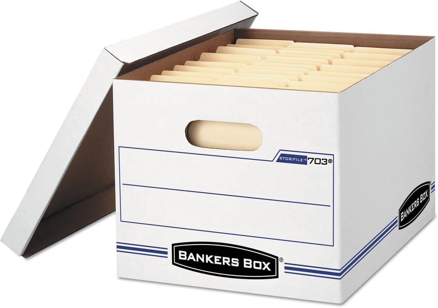 White and Blue Corrugated File Storage Boxes with Lift-Off Lid