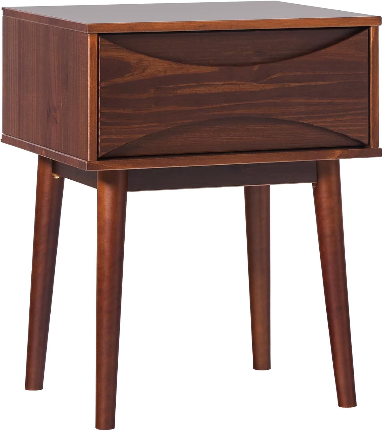 Walnut Solid Wood Mid-Century Modern 1-Drawer Nightstand