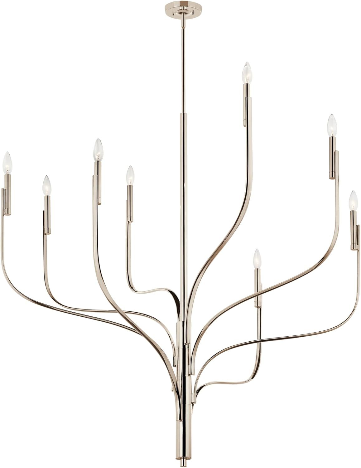 Polished Nickel 8-Light Sculptural Candle Chandelier