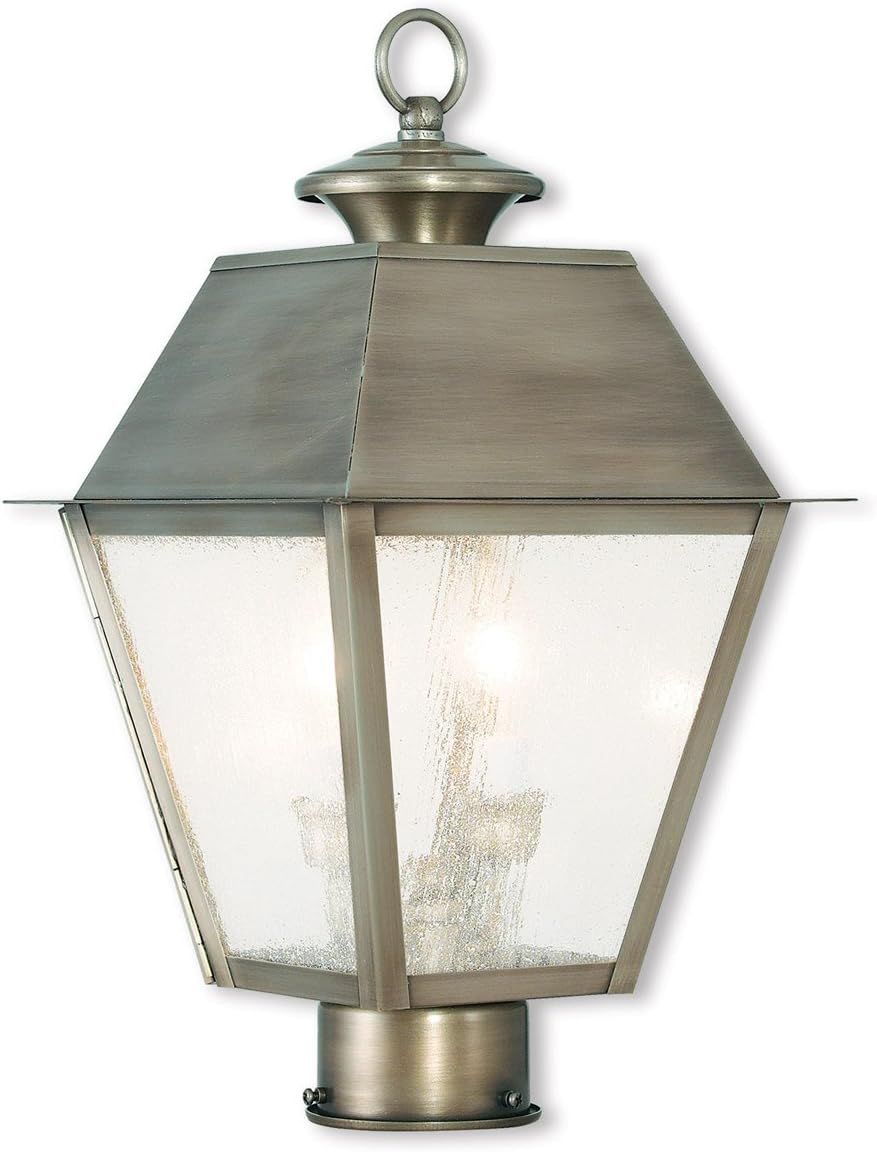 Vintage Pewter 2-Light Outdoor Post Lantern with Seeded Glass