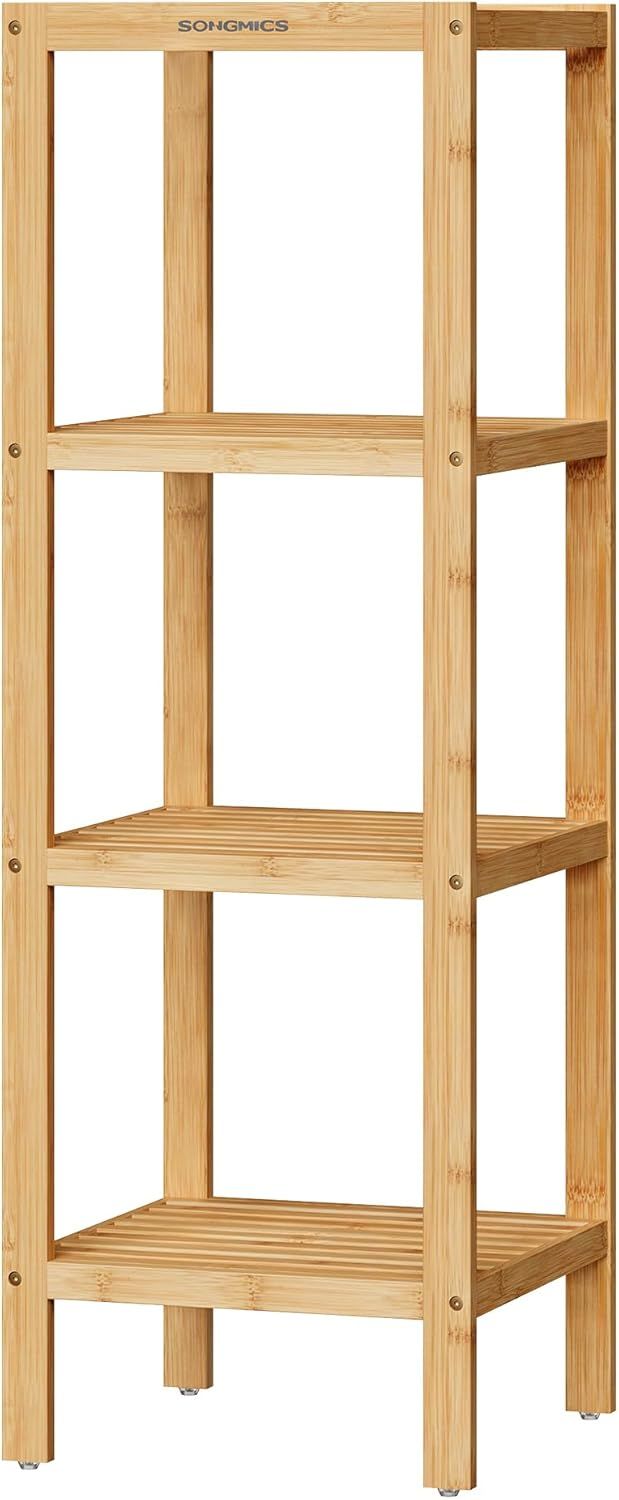 Natural Bamboo 4-Tier Floor Mount Shelf for Entryway and Bathroom