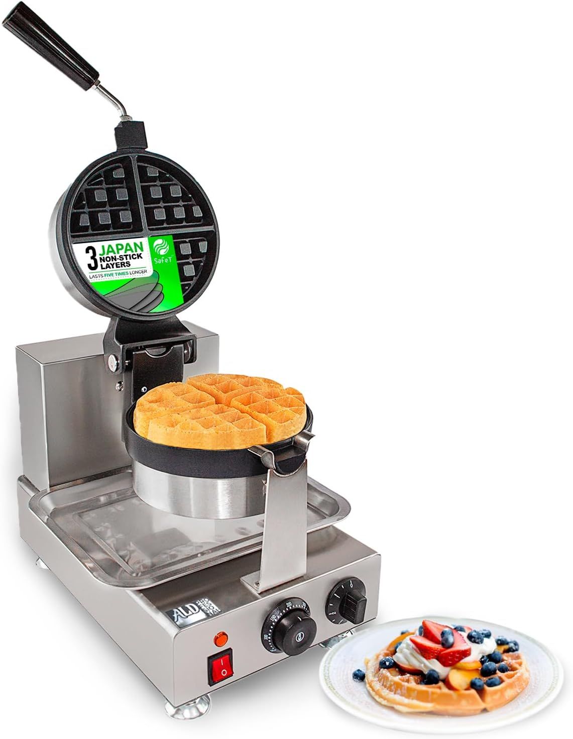 Stainless Steel Belgian Waffle Maker with Nonstick Coating