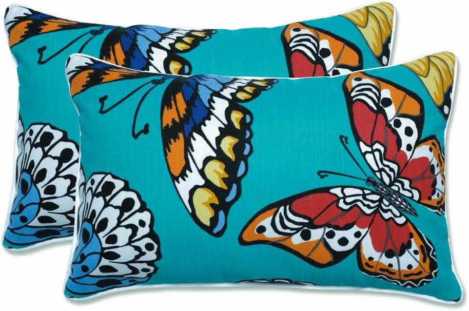 Butterfly Garden Teal Lumbar Pillow Set - Fade-Resistant Polyester