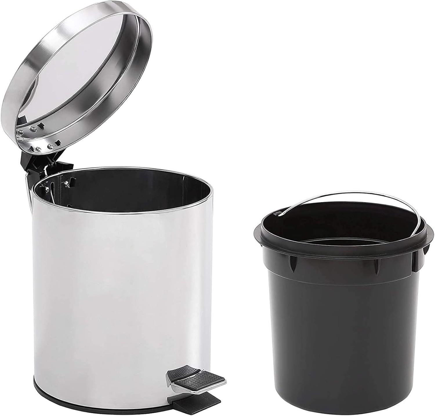 1.3 Gallon Chrome Stainless Steel Step Trash Can with Removable Bucket