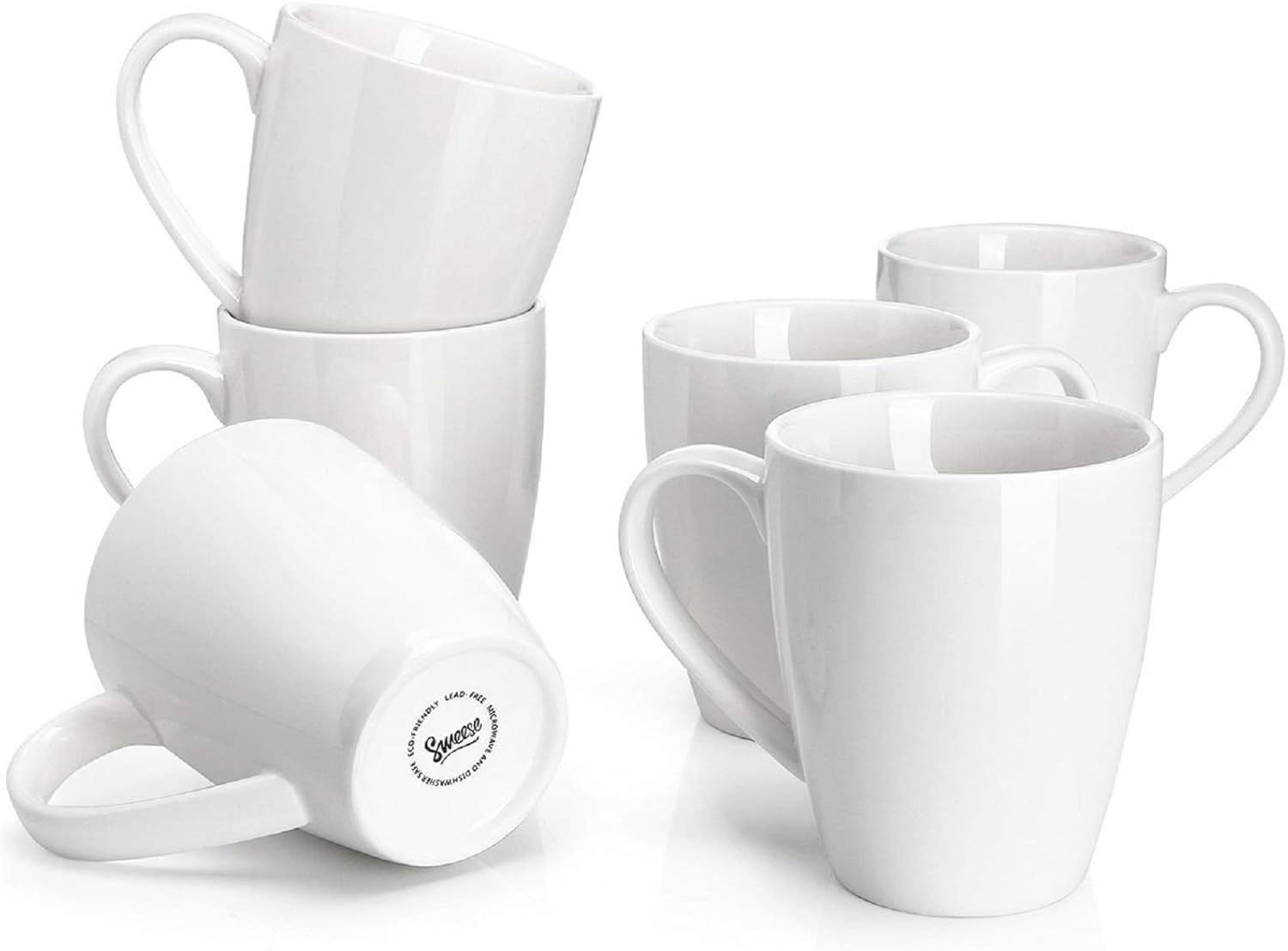 White Ceramic 16-Ounce Modern Coffee Mugs Set