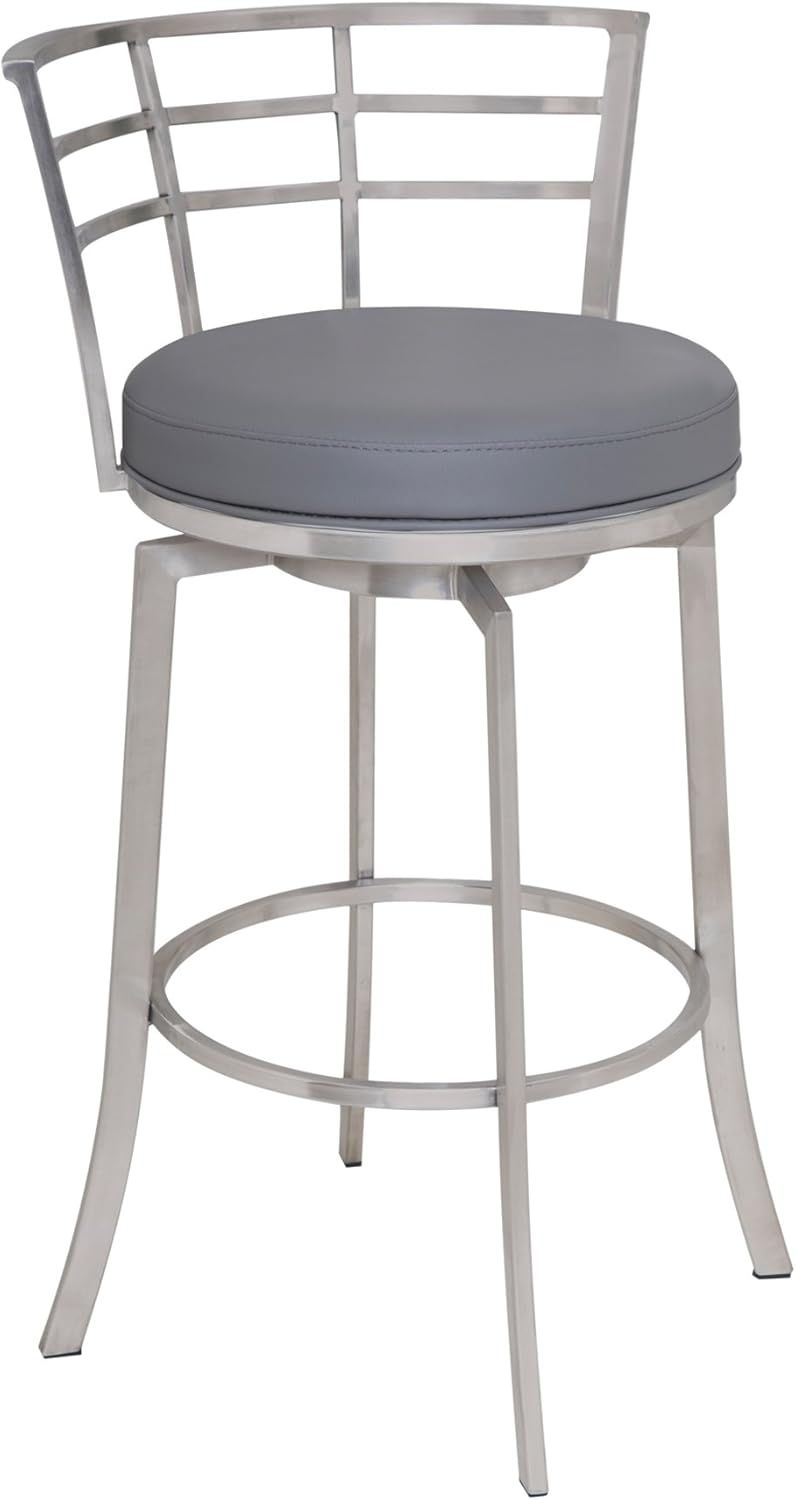 Gray Faux Leather and Metal Swivel Barstool, 30" Height