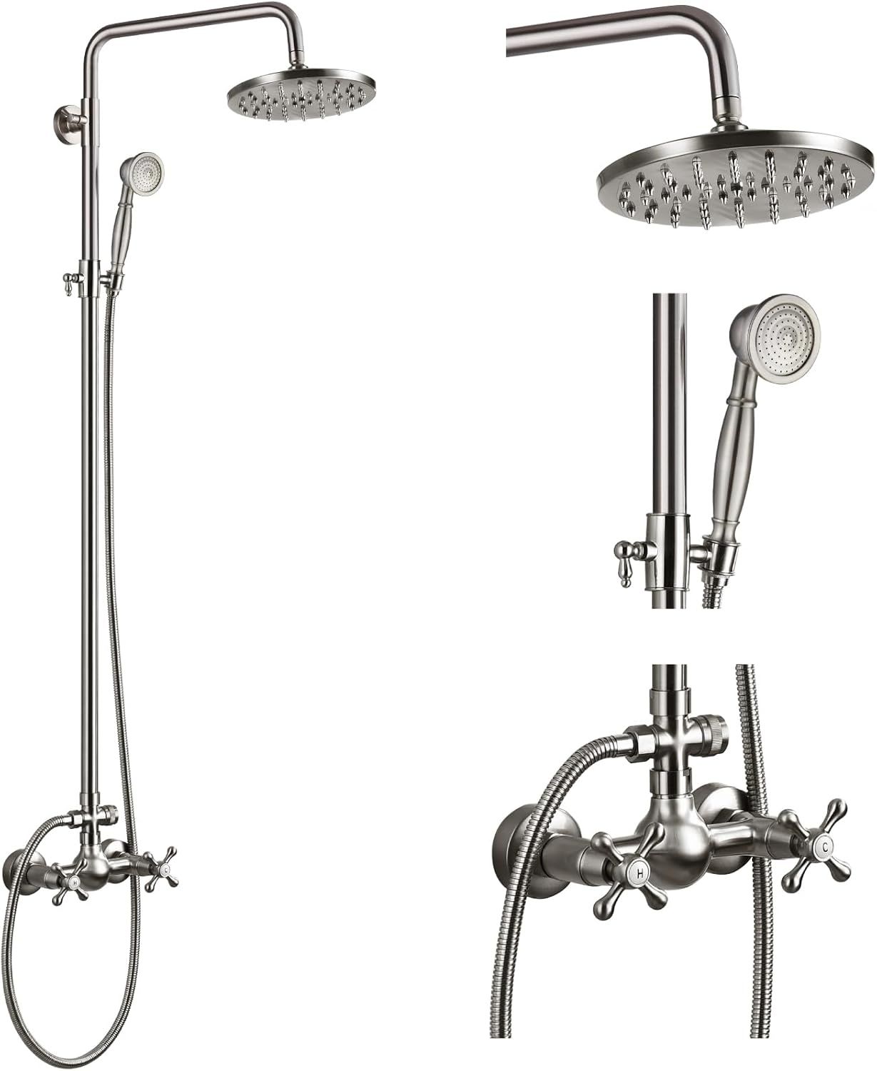 Brushed Nickel Wall Mounted Rainfall Shower Set with Handheld