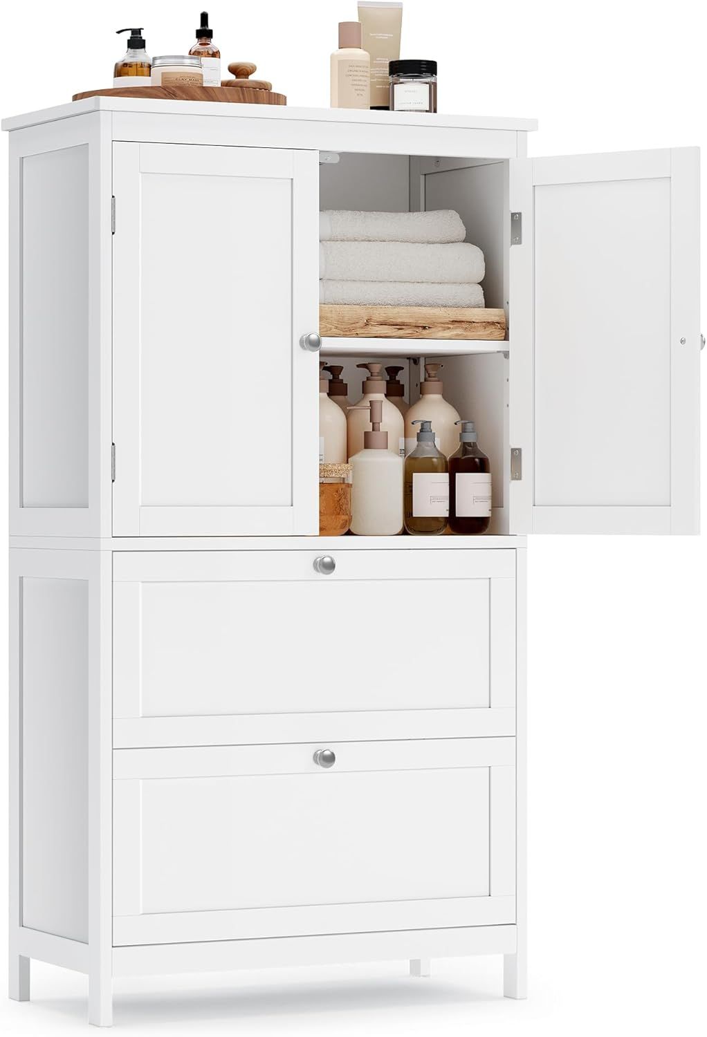 White MDF Living Room Cabinet with Adjustable Shelving