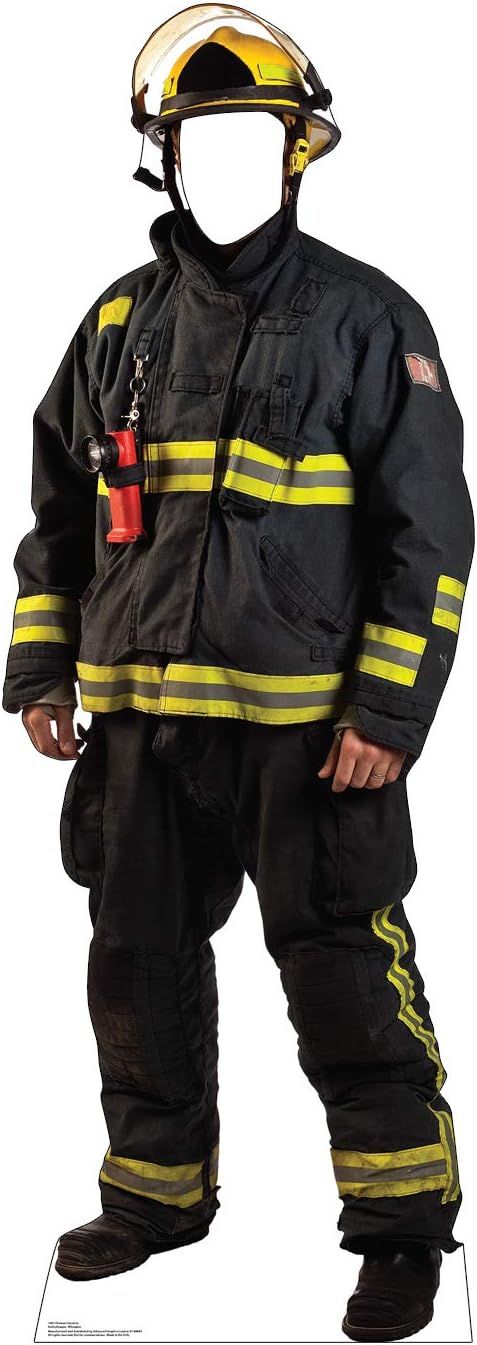 Life-Size Black and Yellow Fireman Cardboard Standee