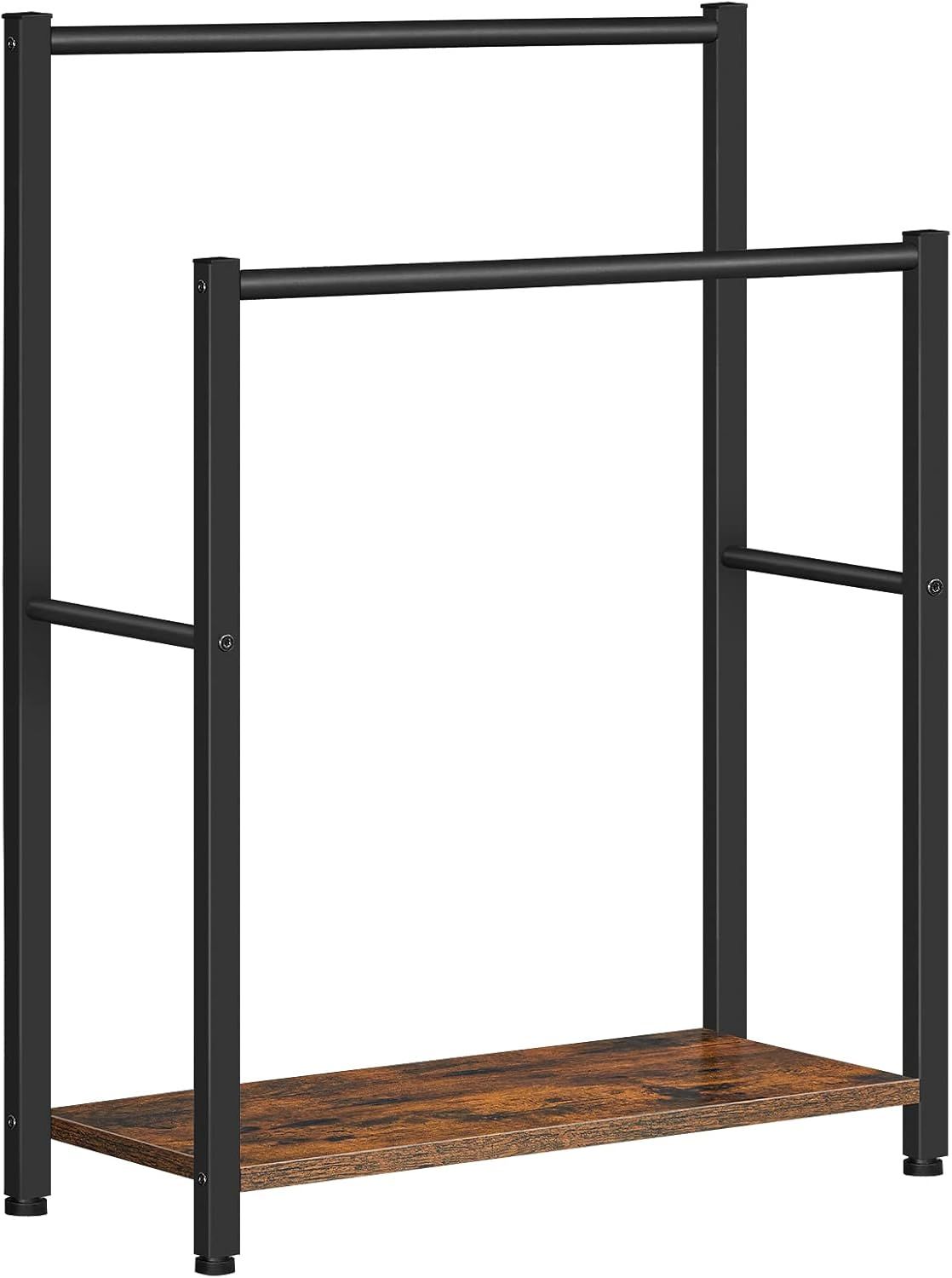 Rustic Brown and Black 2-Tier Freestanding Towel Rack