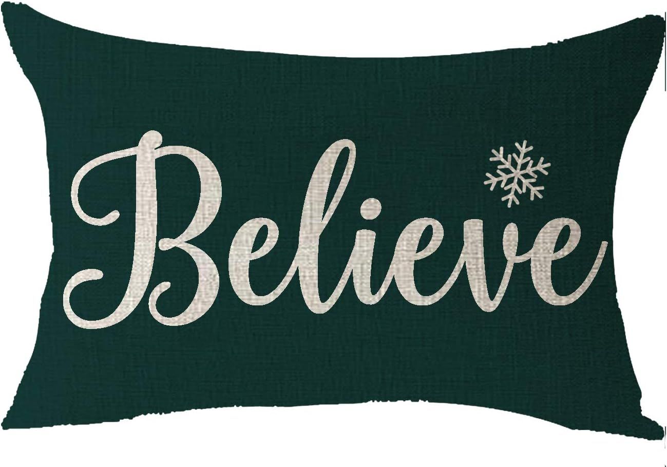 Believe Snowflake Christmas Cotton Linen Throw Pillow