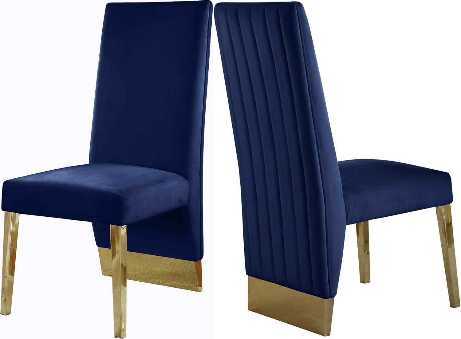 High Blue Velvet Upholstered Wood Side Chair