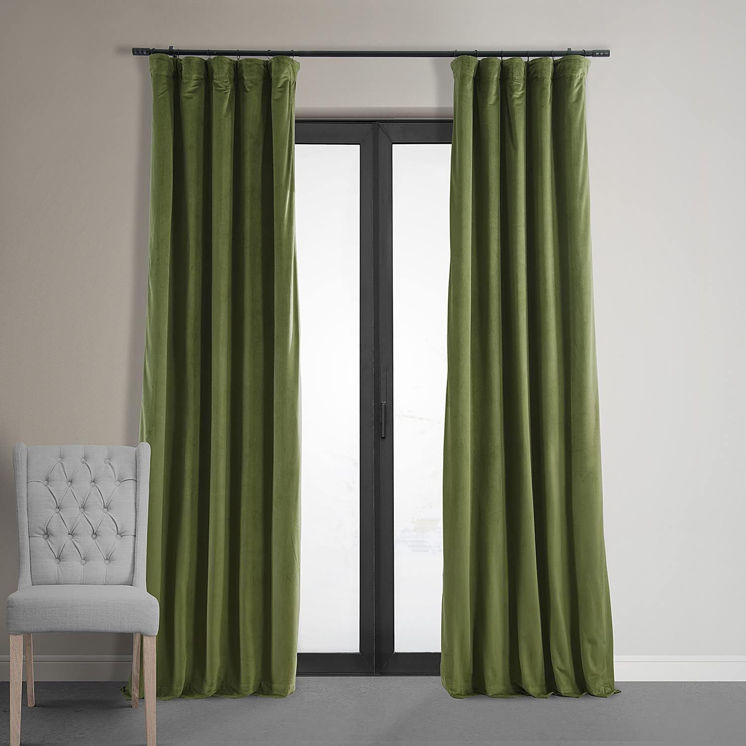 HPD Half Price Drapes Signature Velvet Thermal Blackout Curtains for Living Room 84 Inch Long (1 Panel) Rod Pocket Insulated Blackout Curtains for Bedroom Window Curtains, 50W x 84L, Basque Green