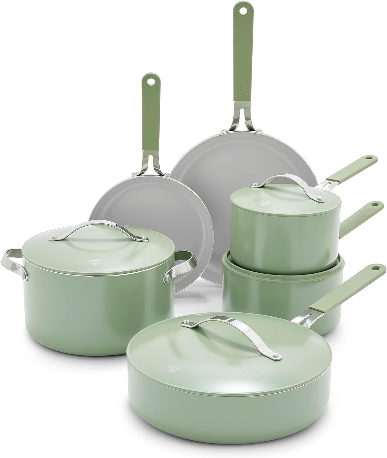 Sage Green 10-Piece Ceramic Nonstick Cookware Set with Lids