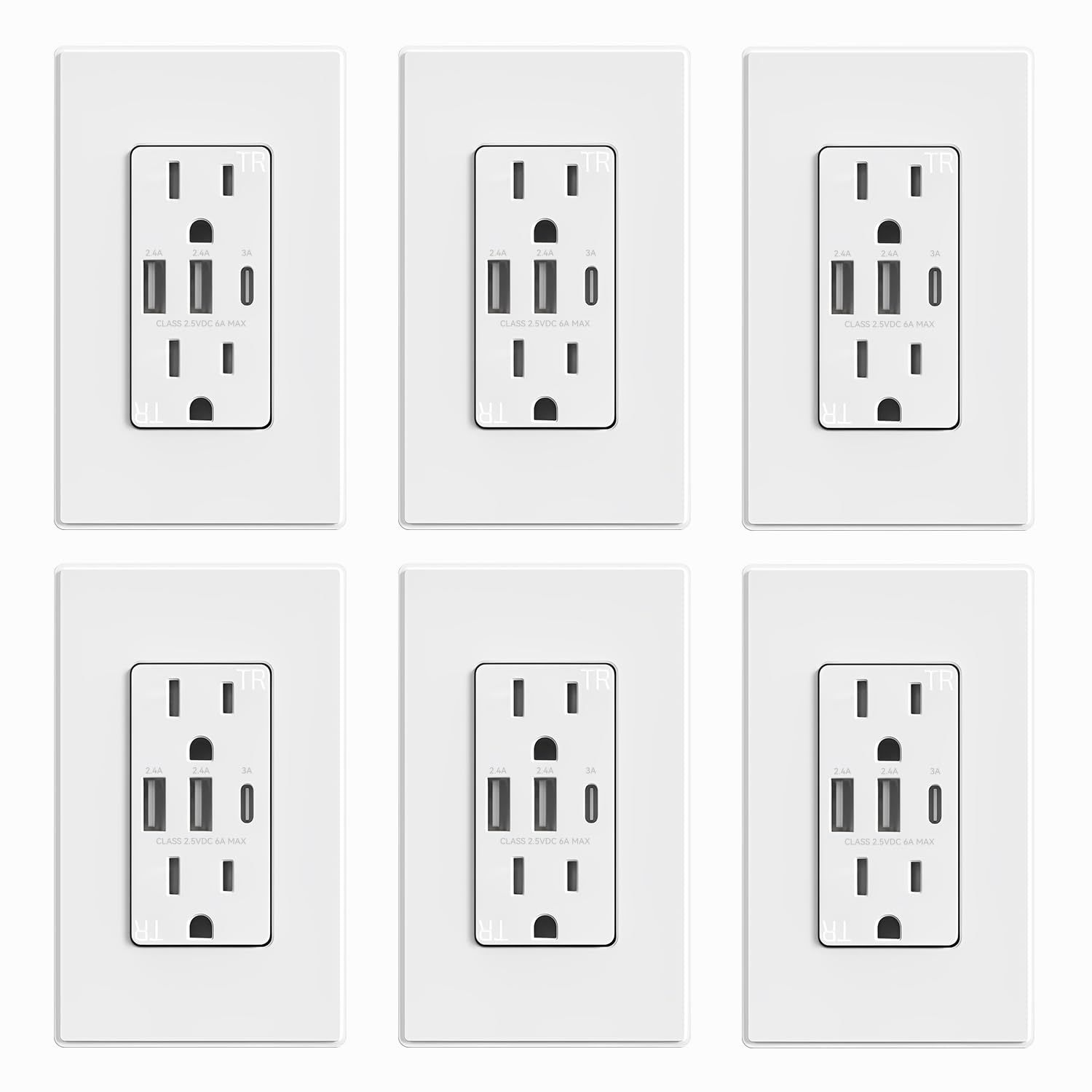 Matte White Tamper-Resistant USB Wall Outlet with Screwless Plate