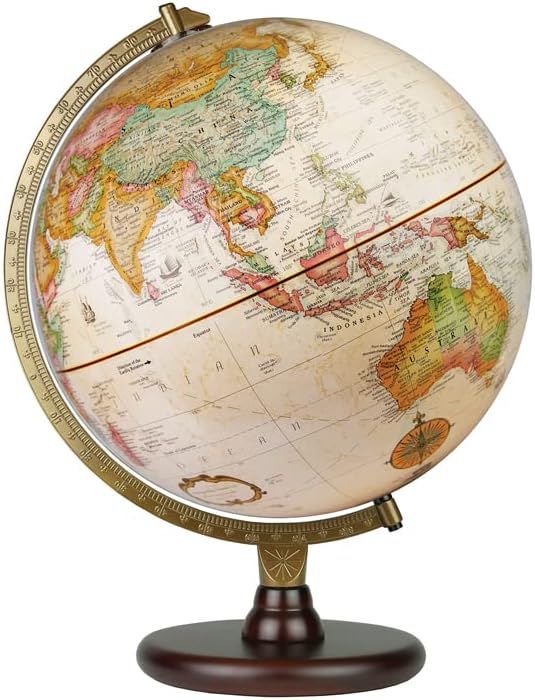 Champagne Oceans 12" Maple Wood Antique Desktop Globe