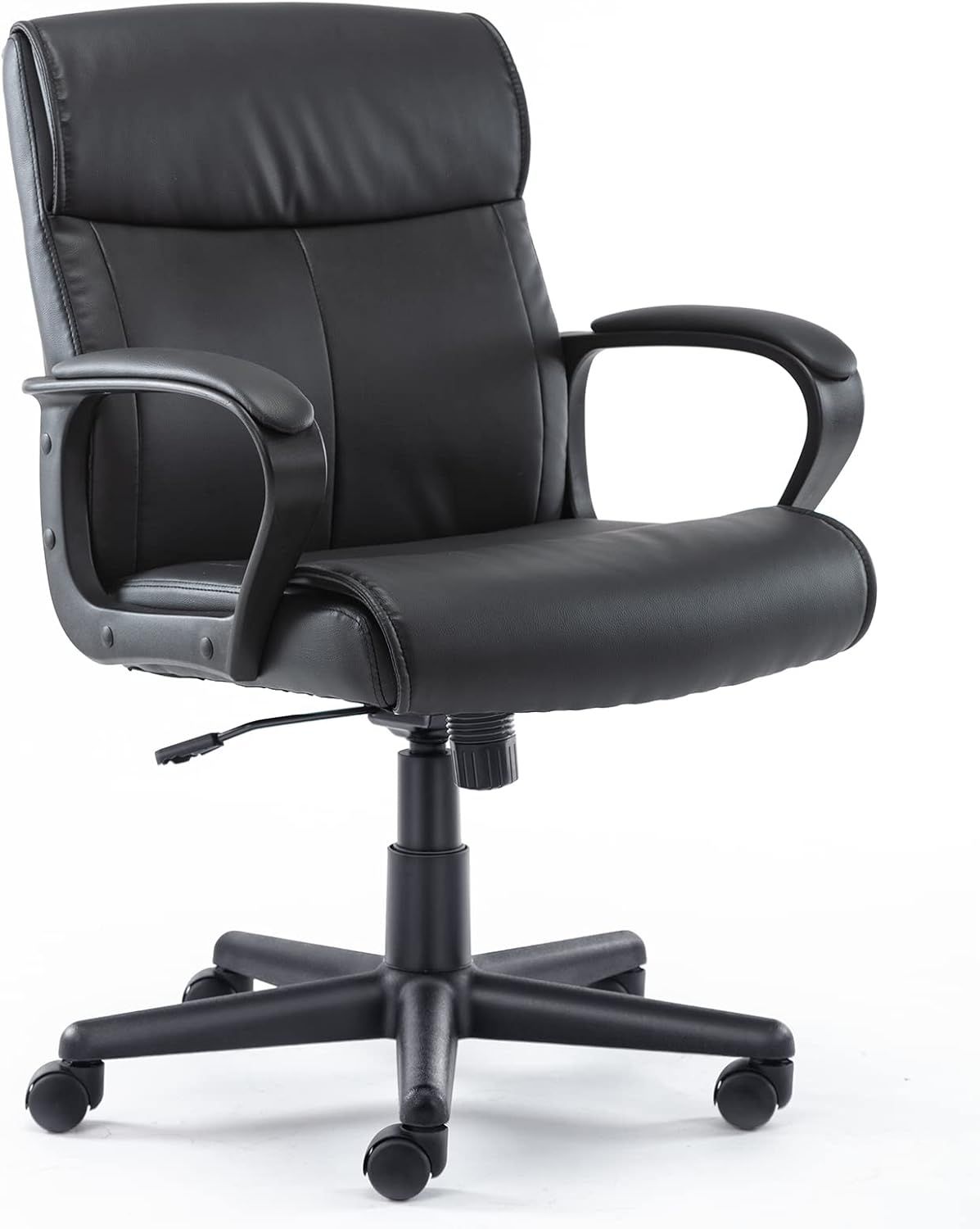 Black Leather Adjustable Height Swivel Office Chair