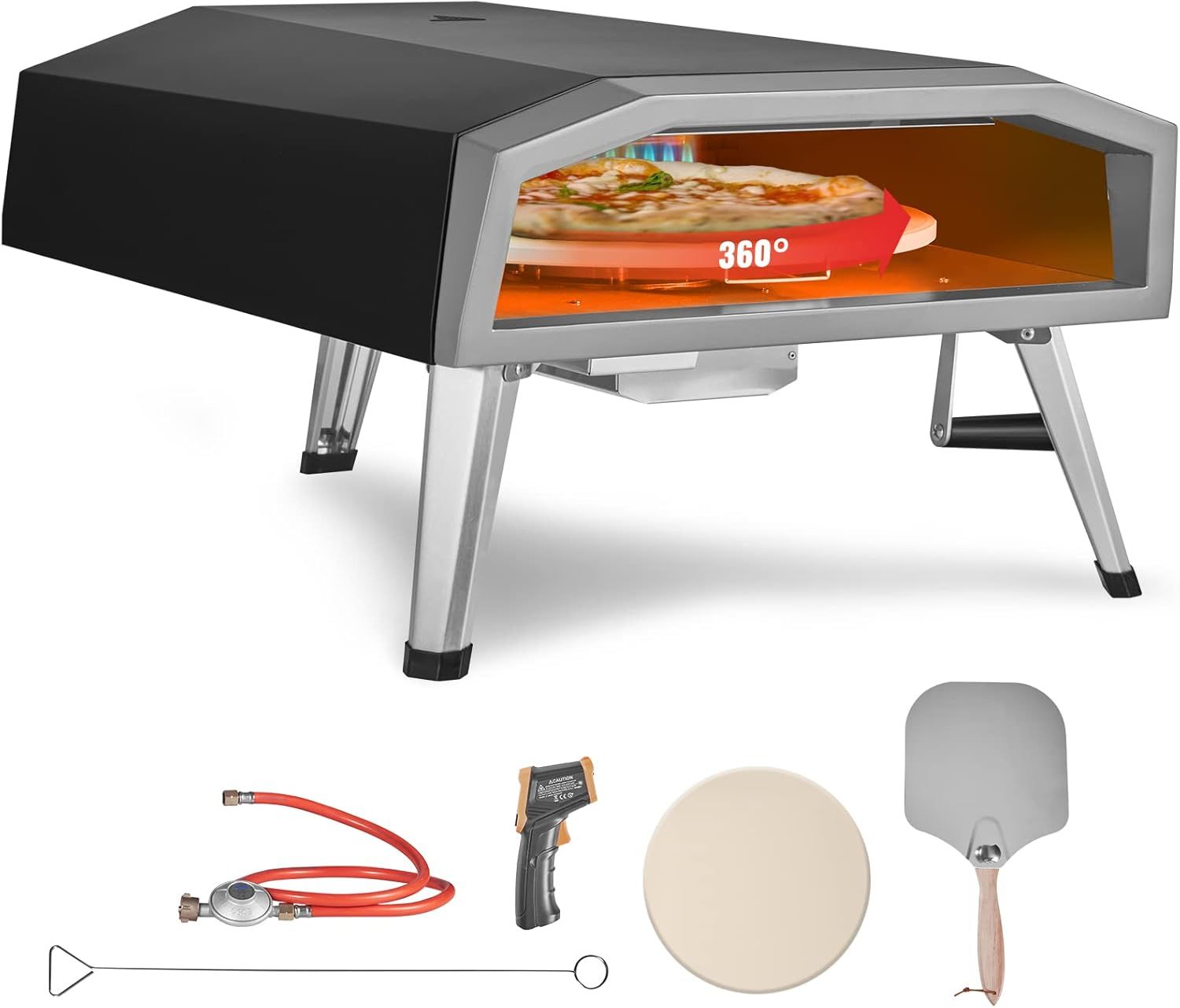 Black Stainless Steel Gas Outdoor Pizza Oven with Rotatable Stone