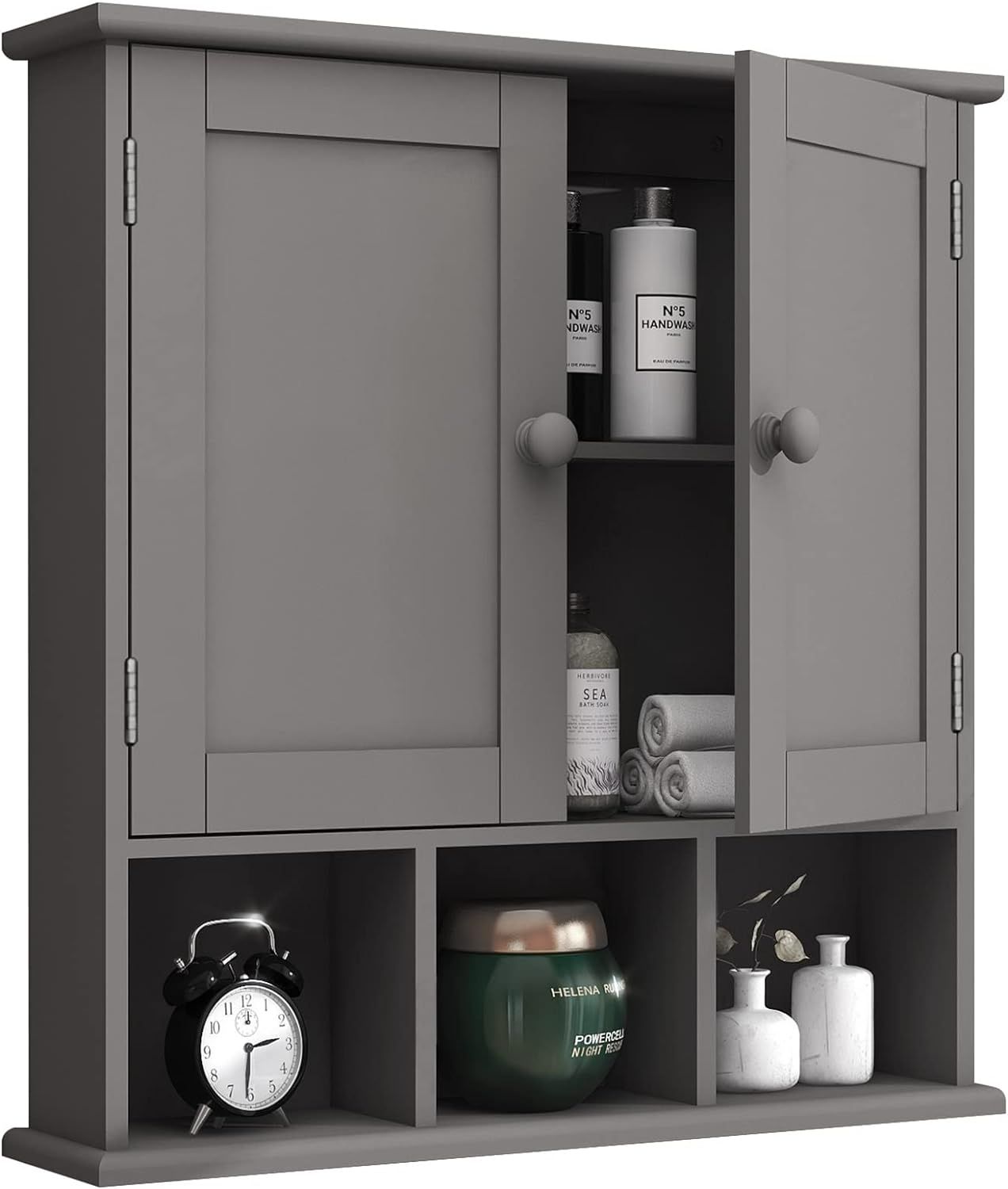 Grey Painted MDF Wall Mounted Bathroom Cabinet with Adjustable Shelves