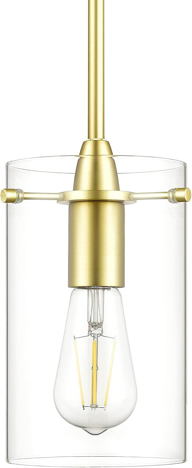 Satin Brass and Clear Glass Mini Pendant Light