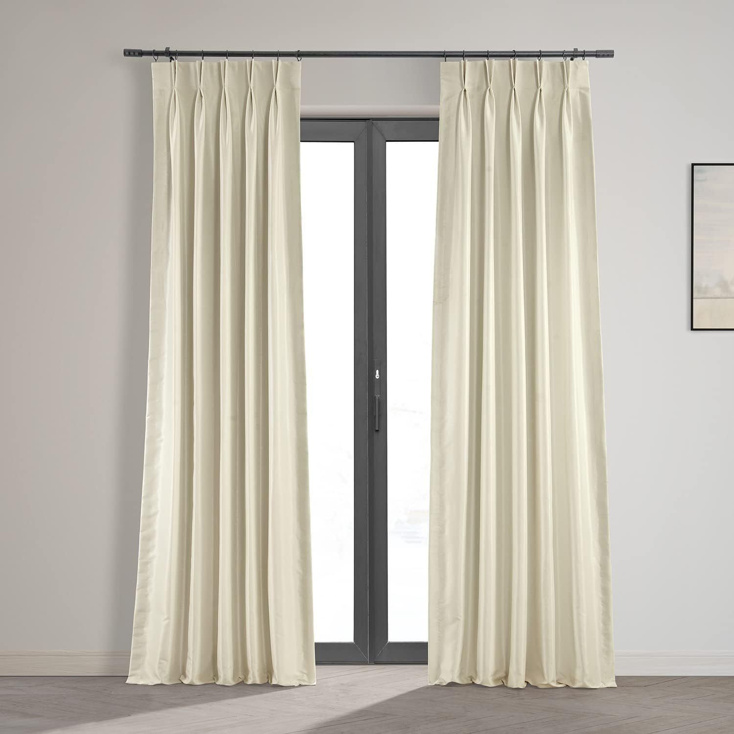 Off White Faux Silk Blackout Pleated Drape Panel