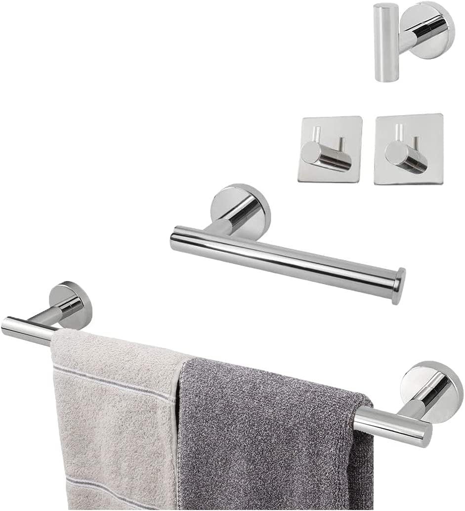 Polished Chrome 5-Piece Bathroom Hardware Set with 24-Inch Towel Bar