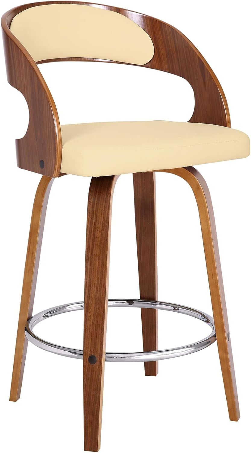 Shelly Cream and Walnut Wood Swivel Bar Stool