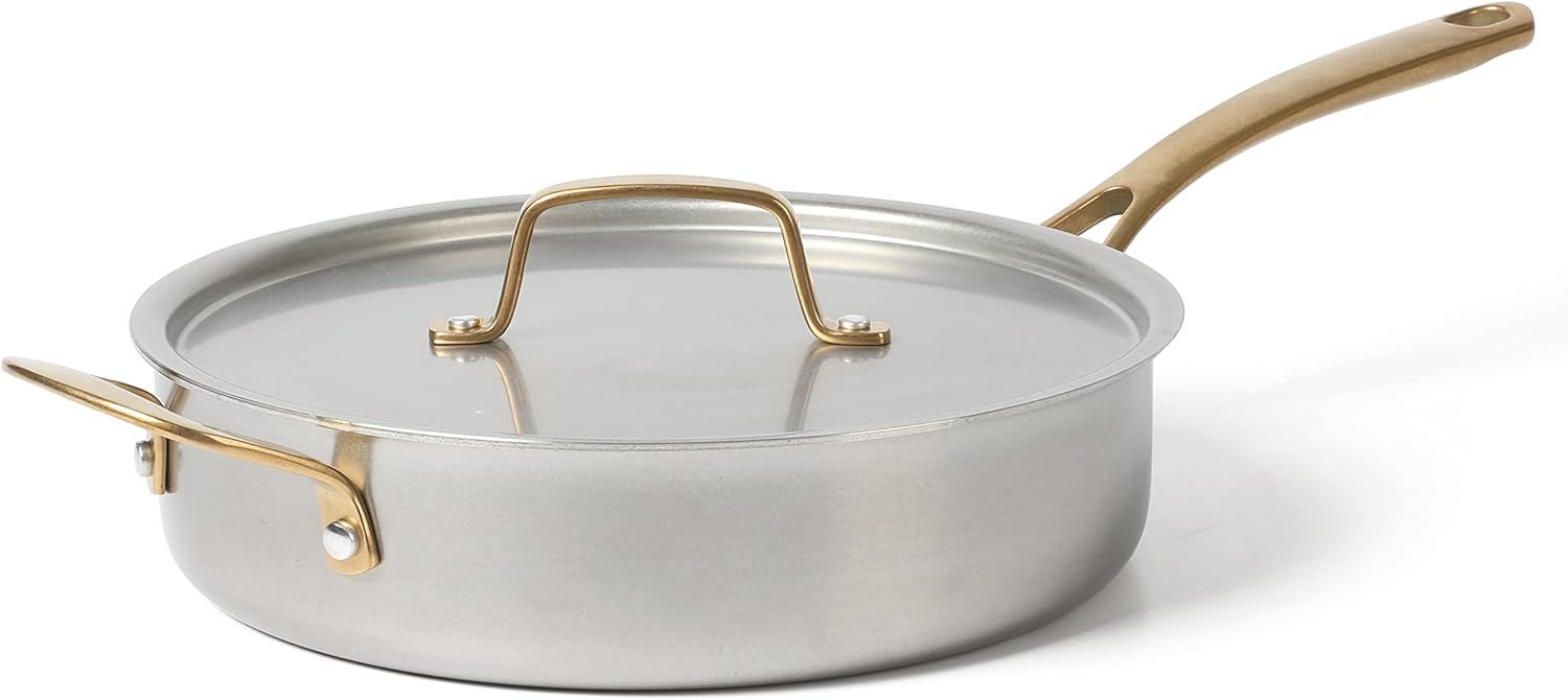 3.5 Qt Stainless Steel Sauté Pan with Gold Handles and Lid