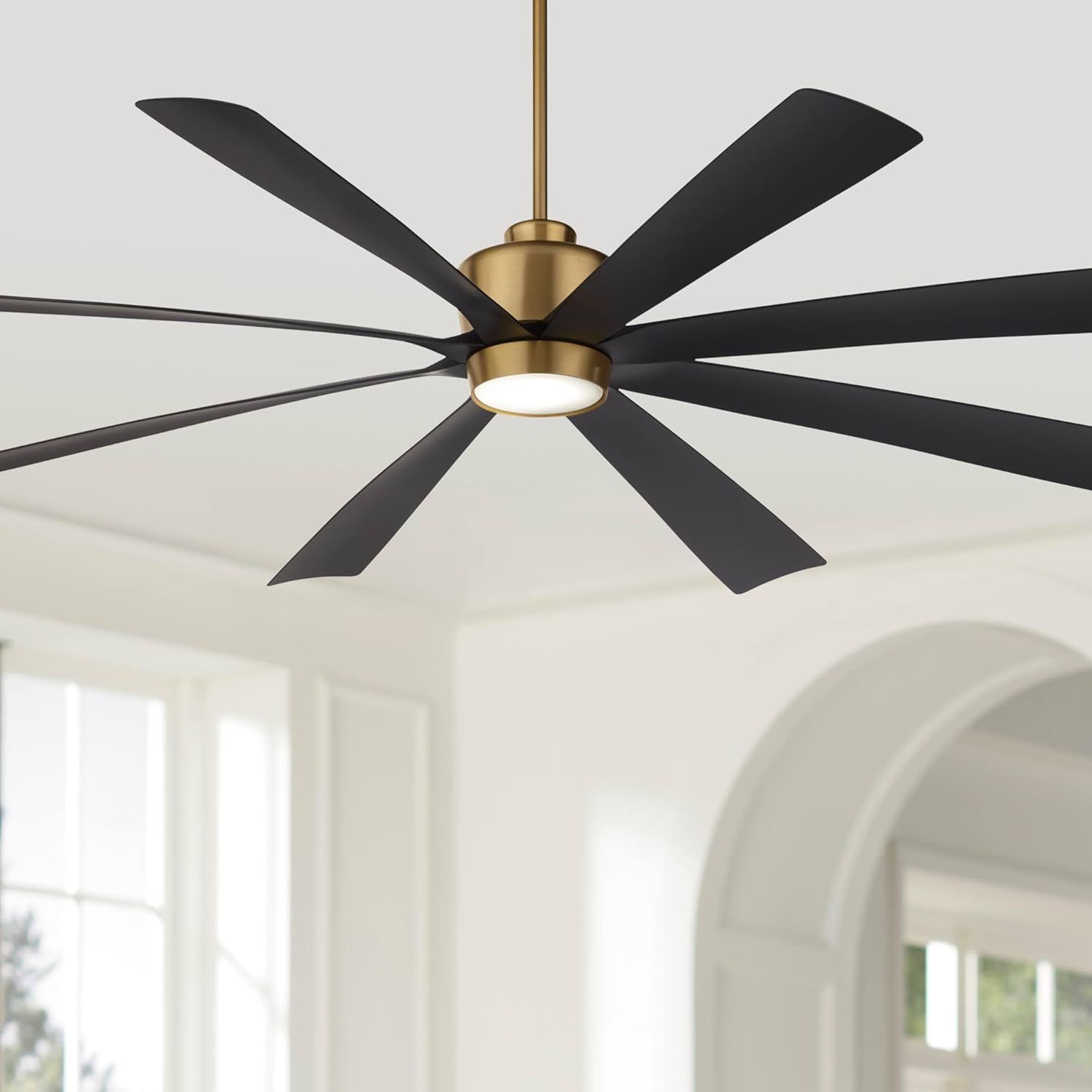 72'' Antique Brass and Black 8-Blade LED Ceiling Fan with Remote