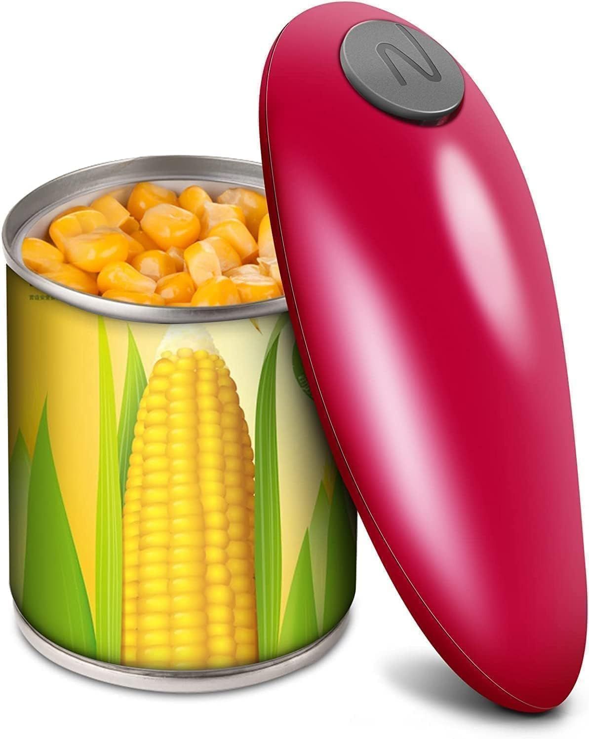 Red Handheld Electric Can Opener with Smooth Edges