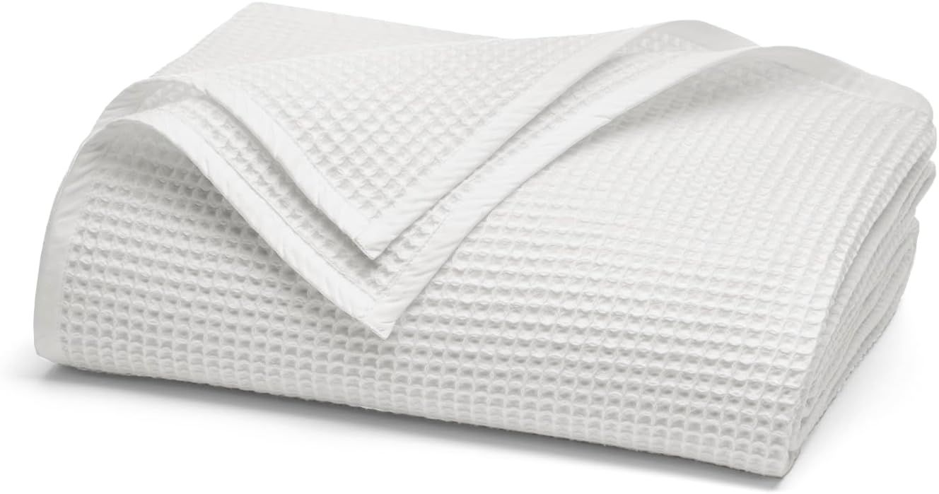 King White Organic Cotton Waffle Weave Throw Blanket