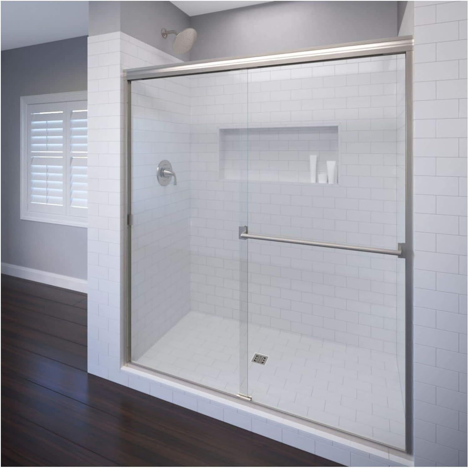 Classic Brushed Nickel 60-Inch Semi-Frameless Sliding Shower Door