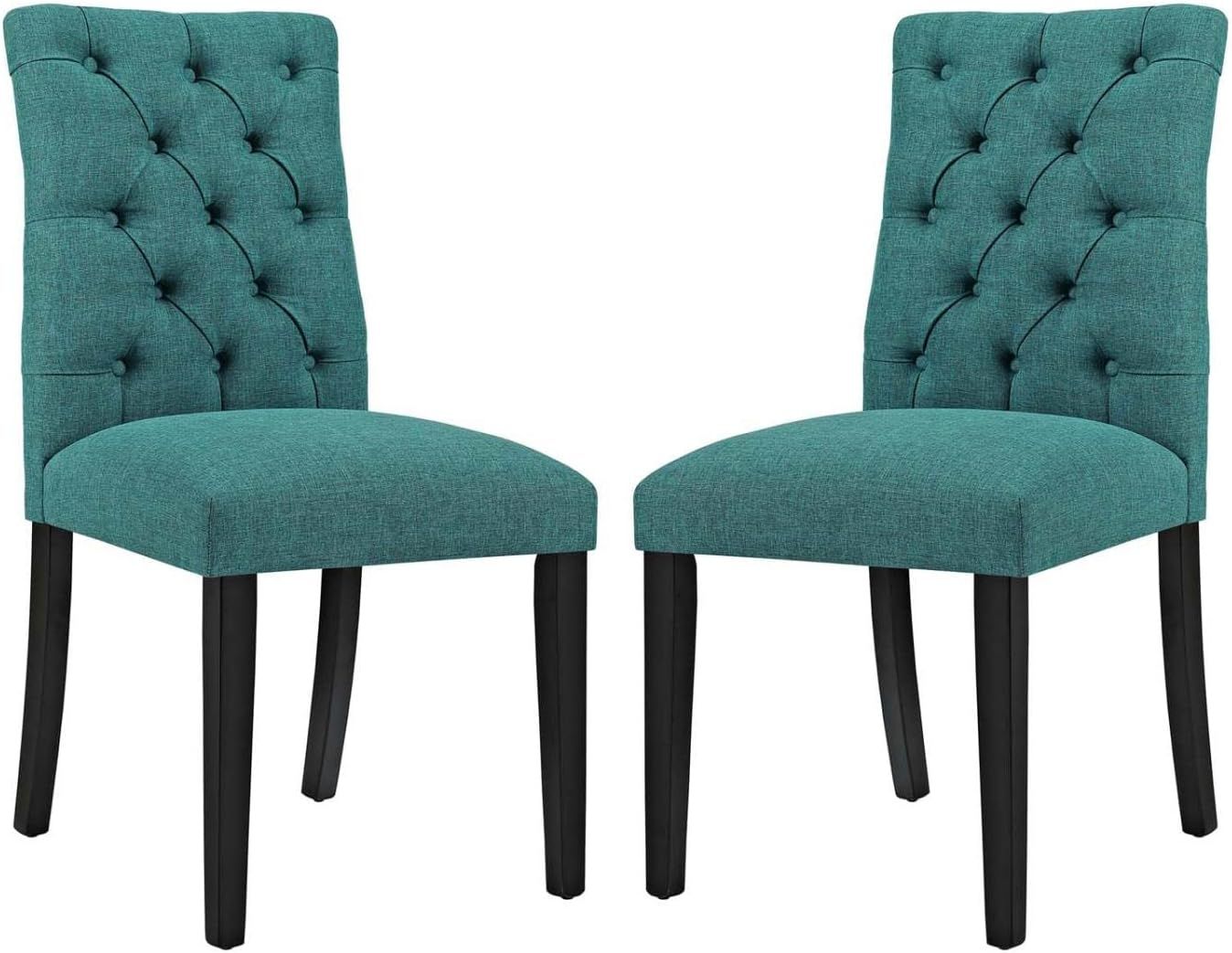 Teal Tufted Upholstered Dining Chairs with Wood Legs, Set of 2