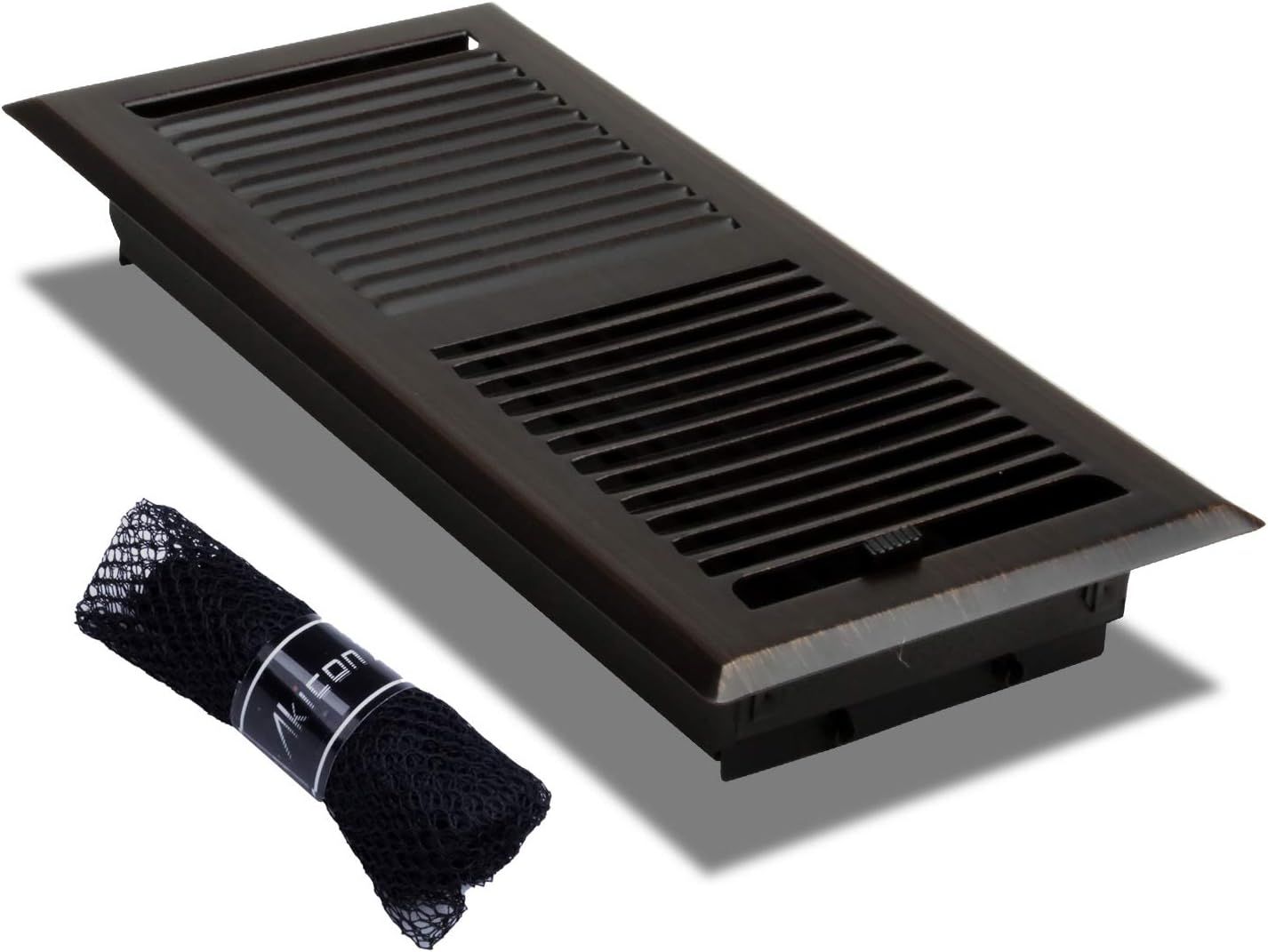 Akicon 4"x10" Floor Register with Trap Net, 4-Inch x 10-Inch Duct Opening Measurements, Oil Rubbed Bronze Finishing